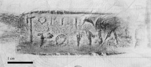 Figure 9. Rhodian rectangular stamp with the name of Gorgias and the demotic Amios (retrograde) (retrograde).  