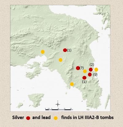 Figure 5. Silver and lead finds in late 14th-13th c. BC Attica (source: Papadimitriou and Cosmopoulos forthcoming) 