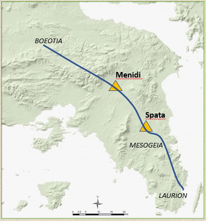 Figure 6. Suggested route leading from the Laurion area to Boeotia (based on Fachard and Knodell forthcoming; Papadimitriou and Cosmopoulos forthcoming). 