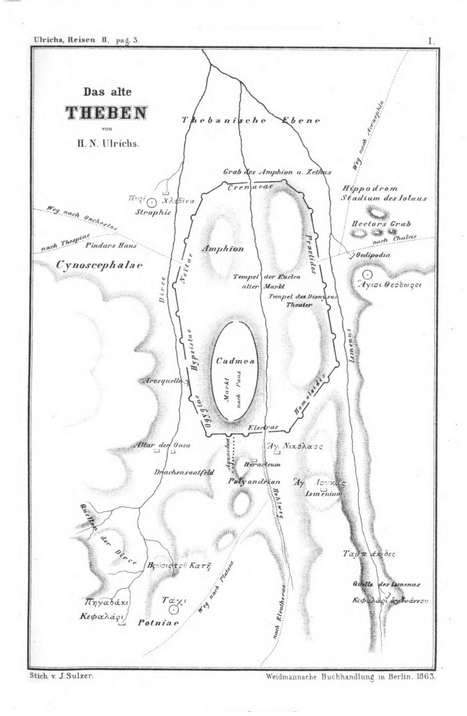 Figure 3: The ancient topography of Thebes after H. N. Ulrichs (1841).