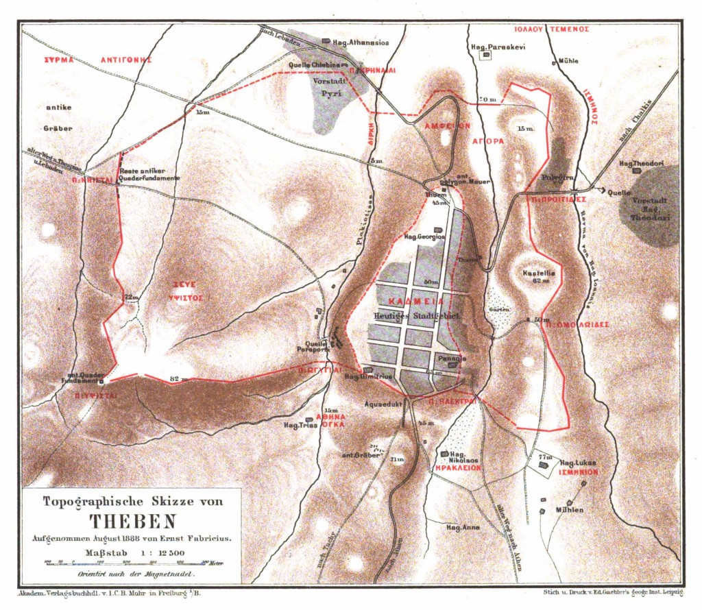 Figure 5: The ancient topography of Thebes after E. Fabricius (1857).